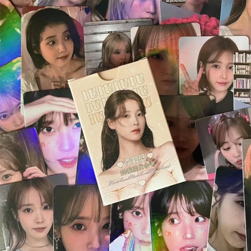 50Pcs/set KPOP IU Laser Card New Album The Winning LOMO Card Lee Ji Eun Glitter Card Postcard Photo Card Girl Collection Gift