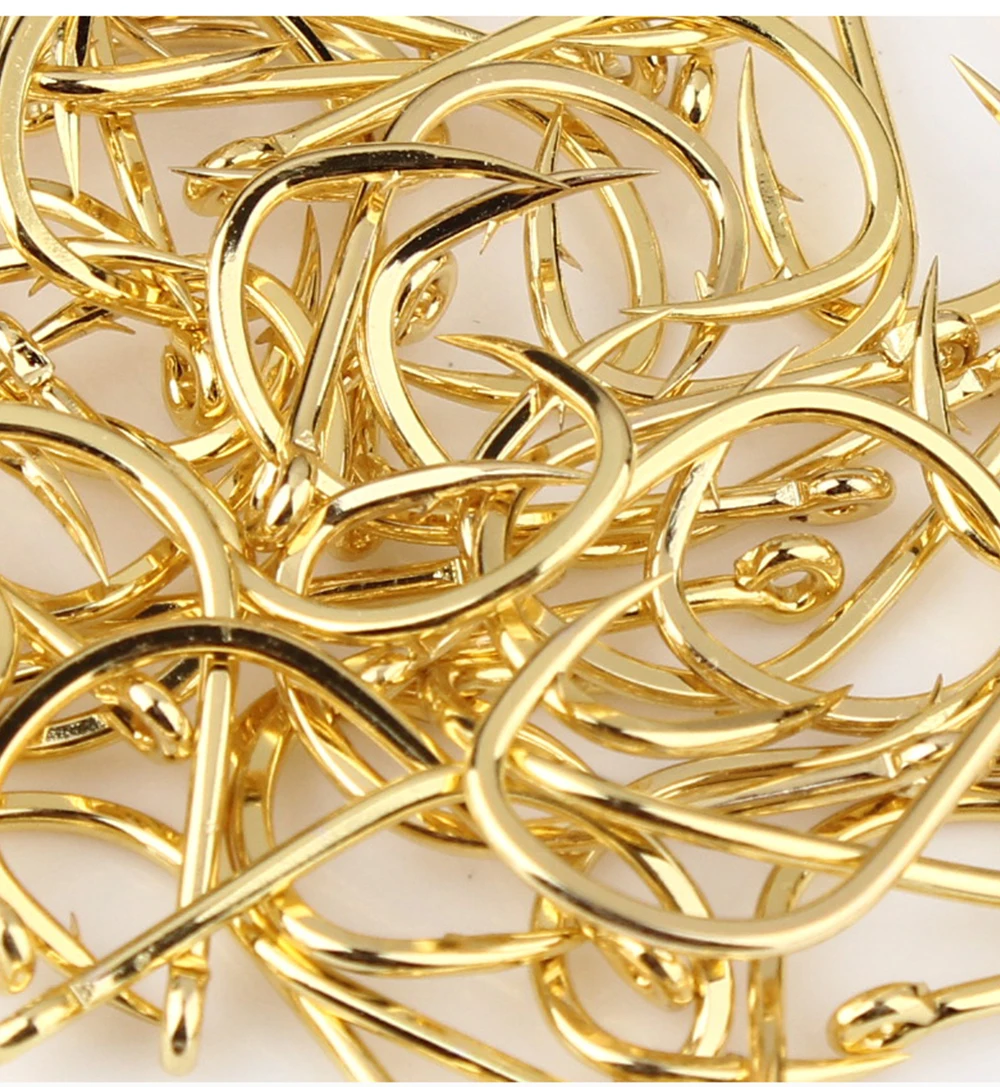 FTK 50–100 Stück goldene Angelhaken aus Kohlenstoffstahl 1 # -12 # Widerhaken mit ringierten Augen, roten Angelhaken für Karpfenangelgeräte – Detail 12