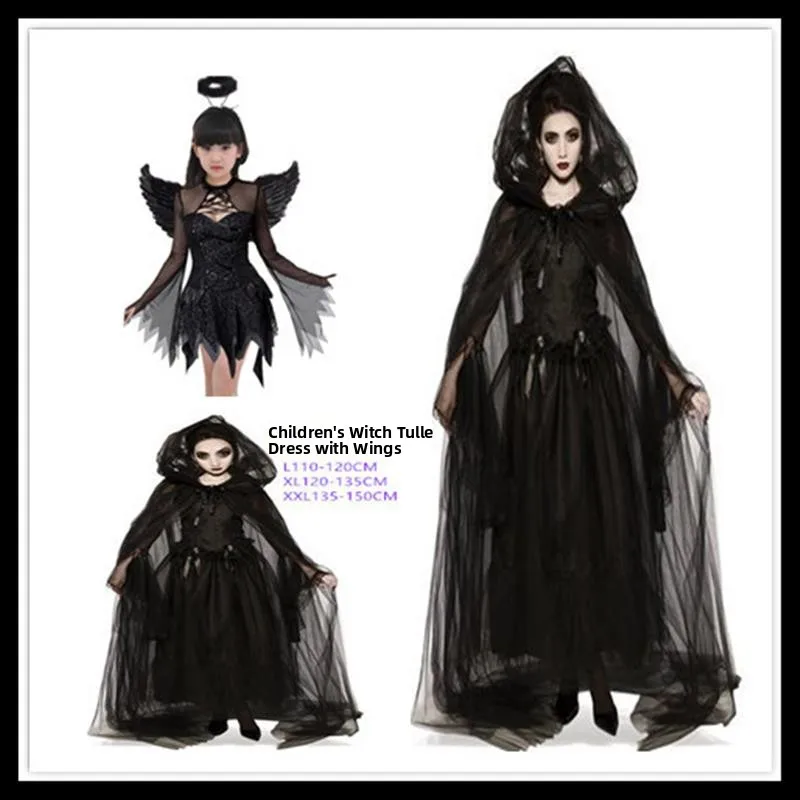 

Evil Witch Costume Devilish Ghost Wedding Dress Skeleton Suit Halloween Adult Children's Costume Polyester Material