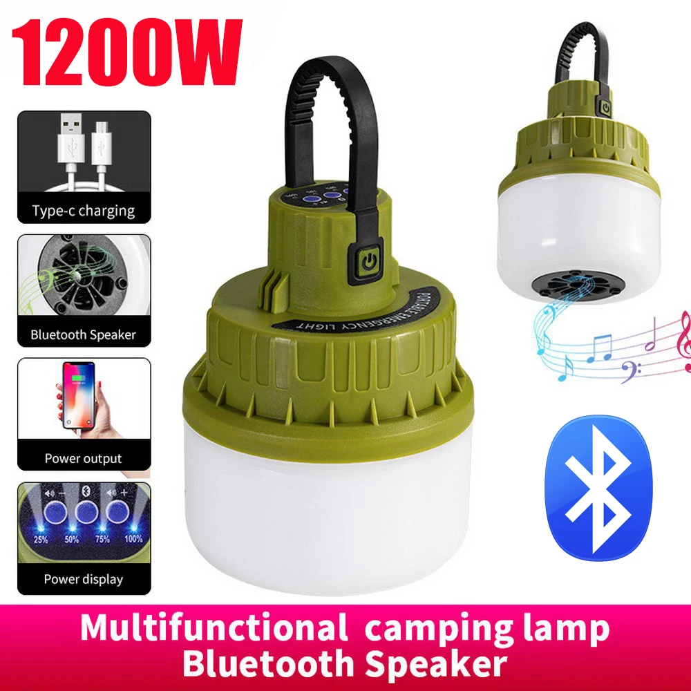 1200W Di Động Năng Lượng Mặt Trời Cắm Trại Âm Thanh Bluetooth Bóng Đèn USB Sạc Lồng Đèn Không Dây Lều Thị Trường Móc Ban Đêm Công Suất Đèn Ngân Hàng