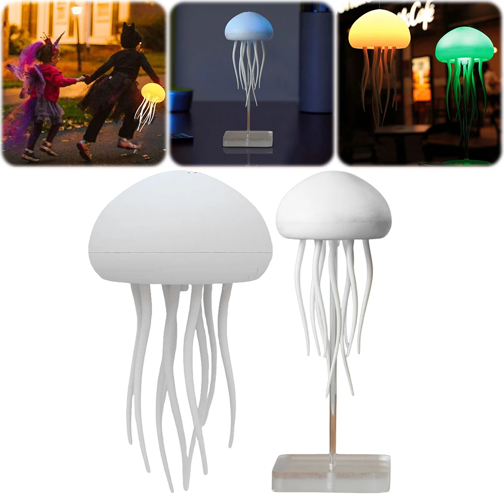 Cute Jellyfish Night Light Jellyfish Nightlight Voice Control Atmosphere Light with Rotating Tentacles for Home Bedroom Decora