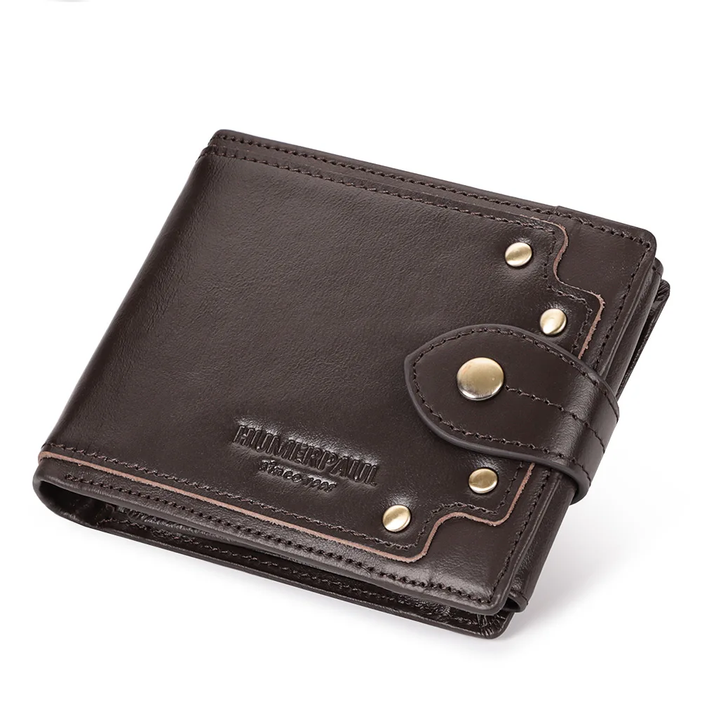 100% Genuine Leather Short Wallet for Men RFID Multi Card Holder with Coin Purse Fashion Trifold Male Money Clip Handbag