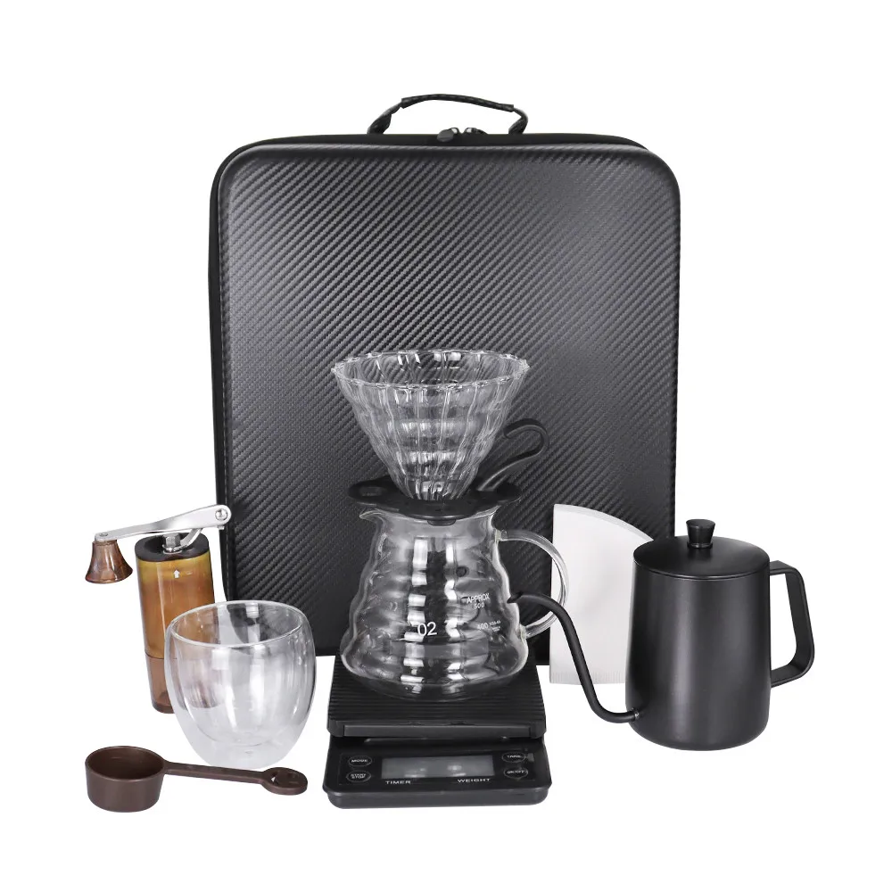 

Coffee Maker Set for Home Outoor Travel With Stainless Steel Coffee Kettle Coffee Grinder Glass Dipper Coffee Filter Parper