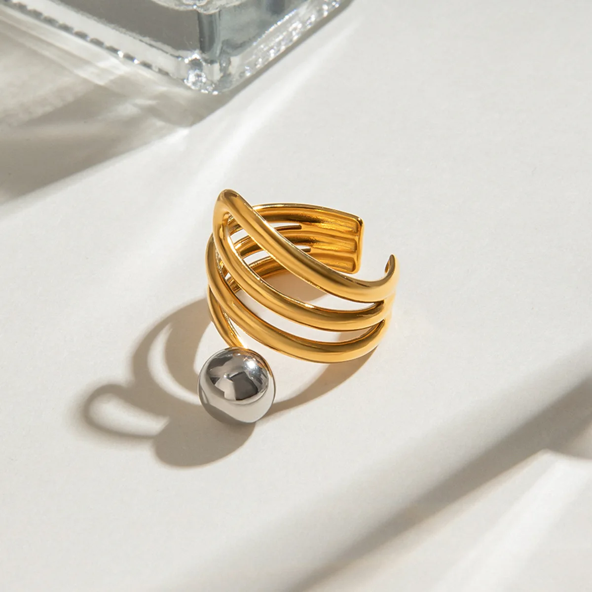 Yori Stainless Steel Gold Color Stacked Layer Rings Waterproof 18K PVD Plated Individualistic Jewelry Accessories Gift