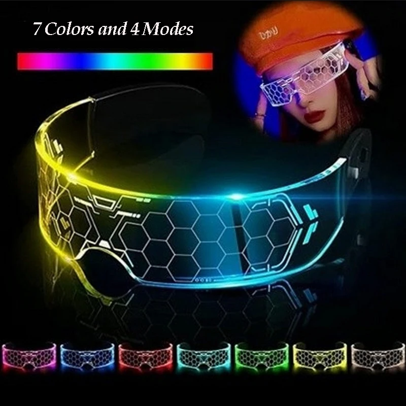 Led Visor Glasses Light Up Cyberpunk Glasses Luminous Futuristic Sunglasses for Halloween robot cospaly Bar Party Rave Costume