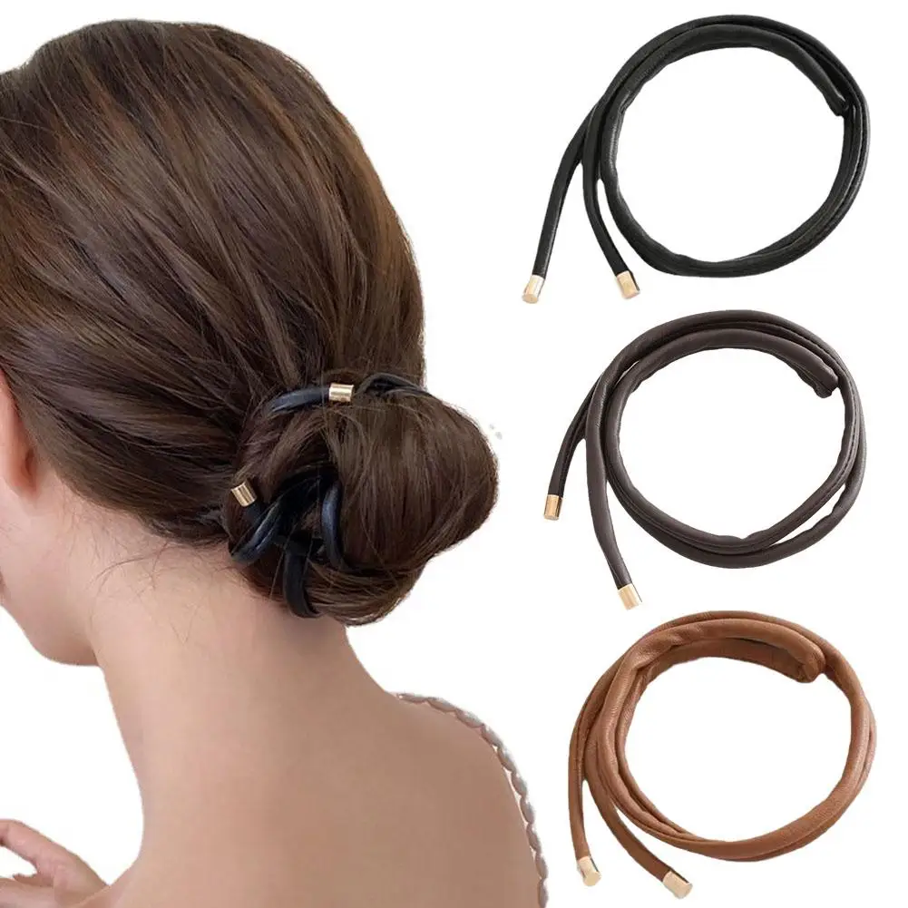 Women PU Leather Hair Ties Ponytail Holder Braiding Stand Bands Decor For Ties Hair Dreadlock French Style Hair Bands for Women