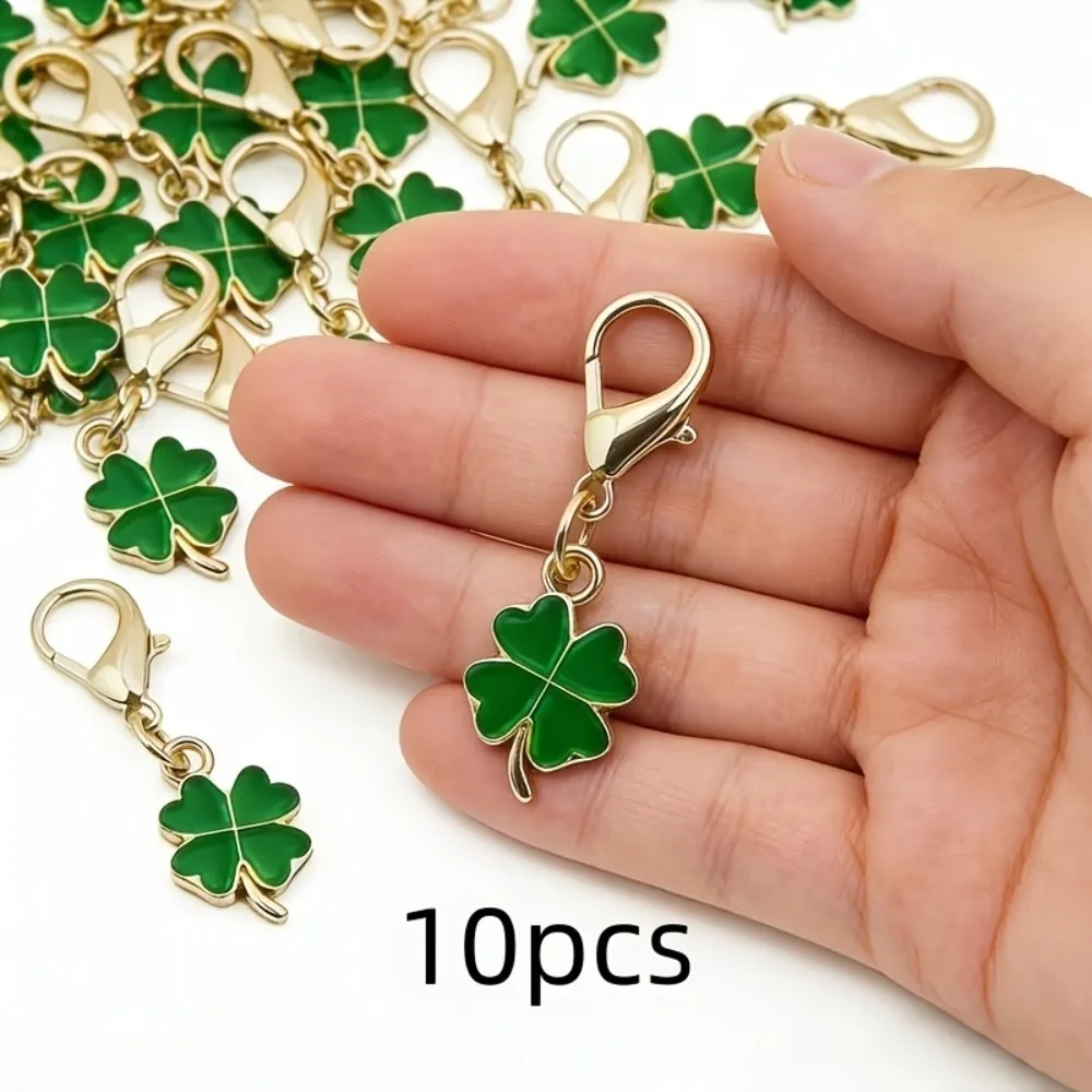 10Pcs Alloy Four-Leaf Clover Keychain, Lucky Charm Bag Pendant, Fashion Ladies Key Ring, Gift Decoration Accessories