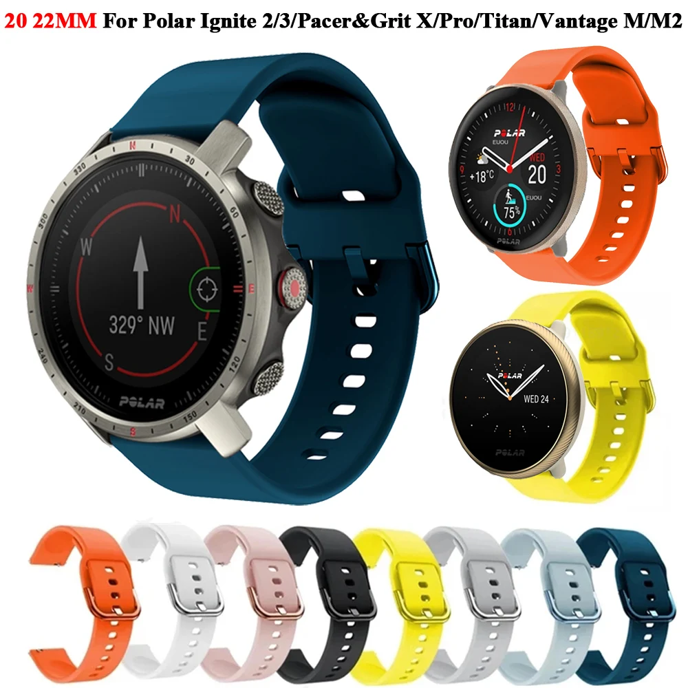 20 22mm Silicone Bracelet Straps For Polar ignite 2/3/Vantage M M2 Smartwatch Band Polar Unite/Grit X Pro Titan/Pacer Wristband