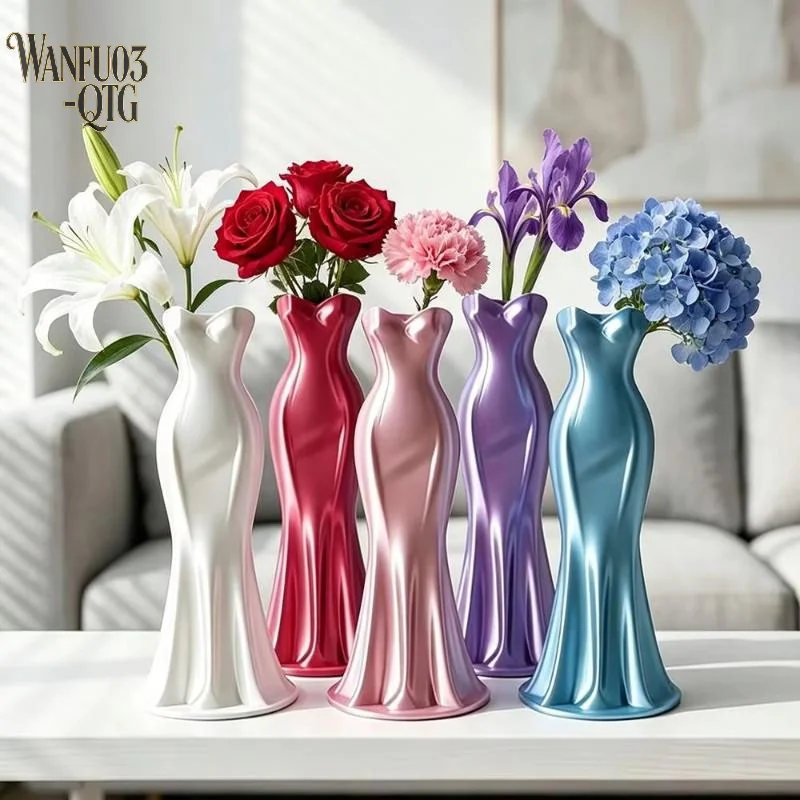 Hot 3D Printed Female Body Dress Shaped Flower Vase Smooth Glossy Surface Multiple Colors For Living Room Bedroom Home Decor