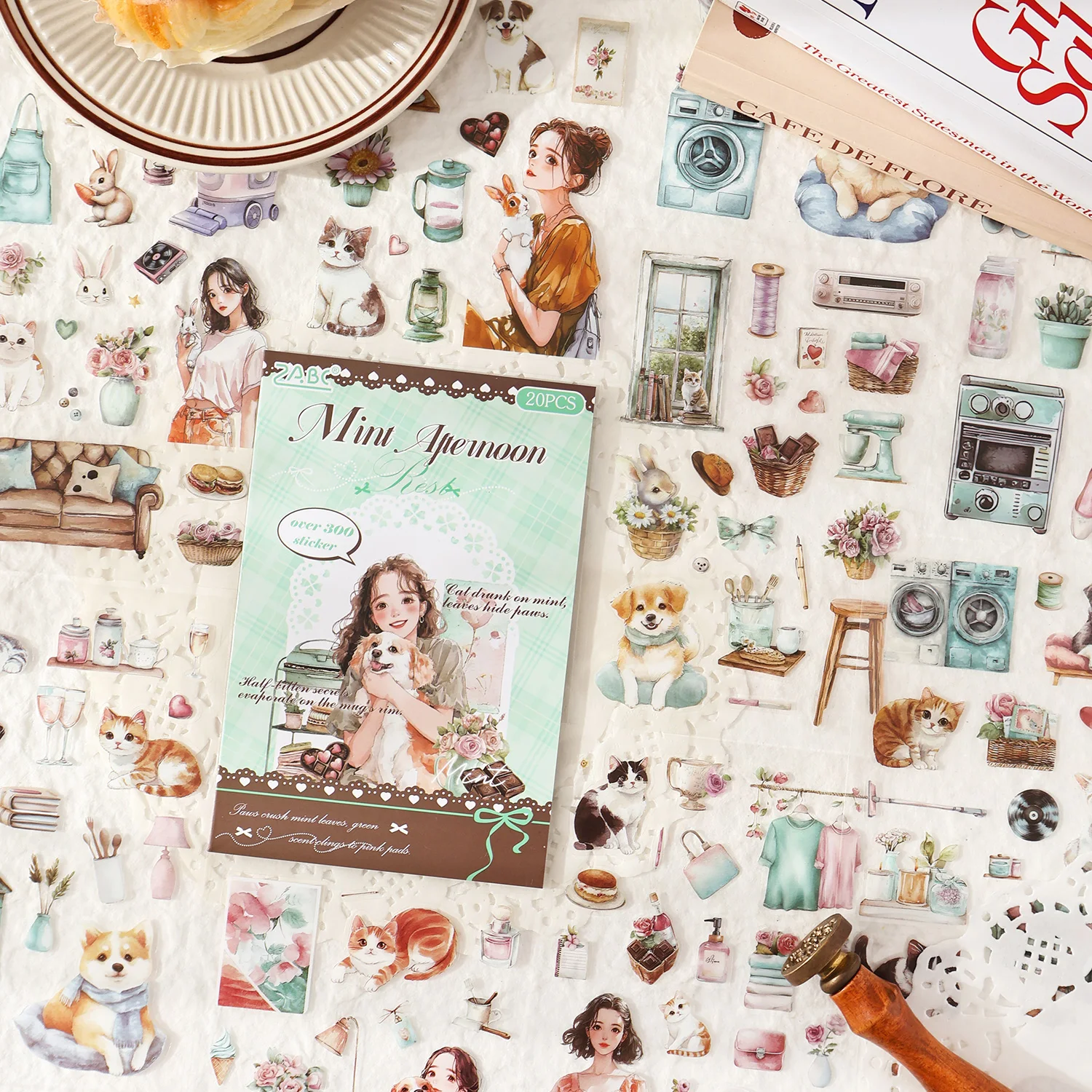 

20sheets Cute Pet Life Record Series Kawaii PET Sticker Book Creative Handbook Collage DIY Scrapbook Material Aesthetic Stickers