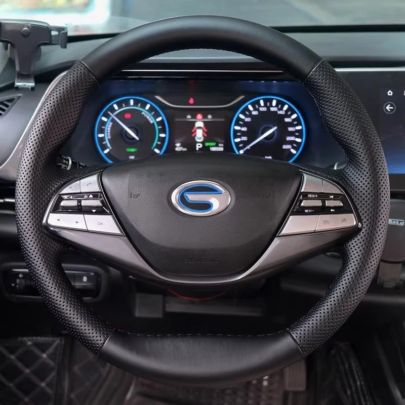 

Сшитый вручную нескользящий дышащий прочный чехол на руль из углеродного волокна из кожи наппа для Aion S, аксессуары для салона автомобиля