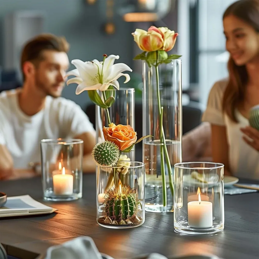 مزهريات أسطوانية من الزجاج الشفاف - 60 عبوة للقطع المركزية الأنيقة وترتيبات زهور الطاولة لديكور المنزل #5