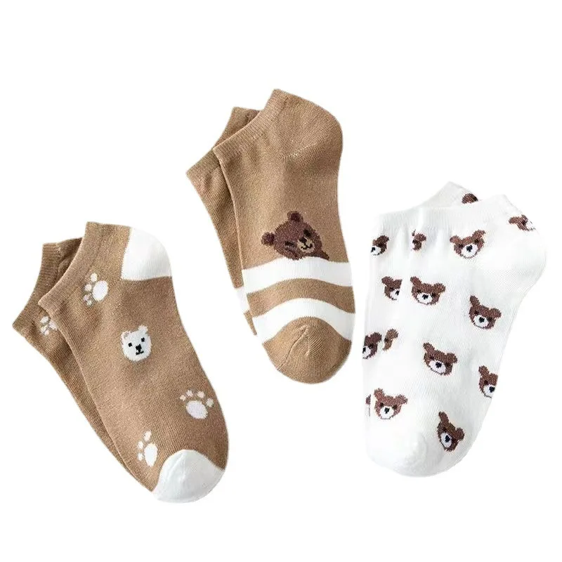 5 Pairs Cute Cartoon Bear Low Cut Ankle Socks for Women - Soft, Lightweight, and Comfortable