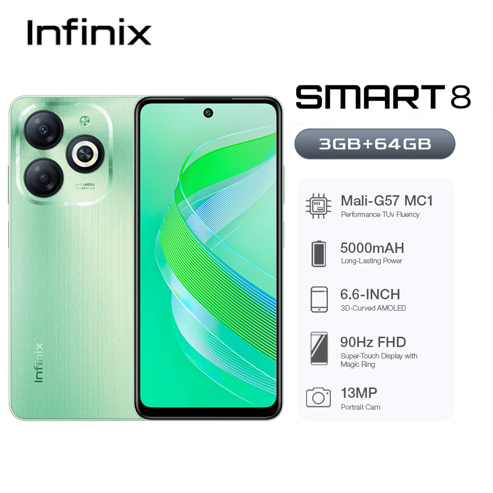 Infinix Smart 8 Smartphone Green Dual SIM 64GB (3GB RAM) 90Hz 6.6