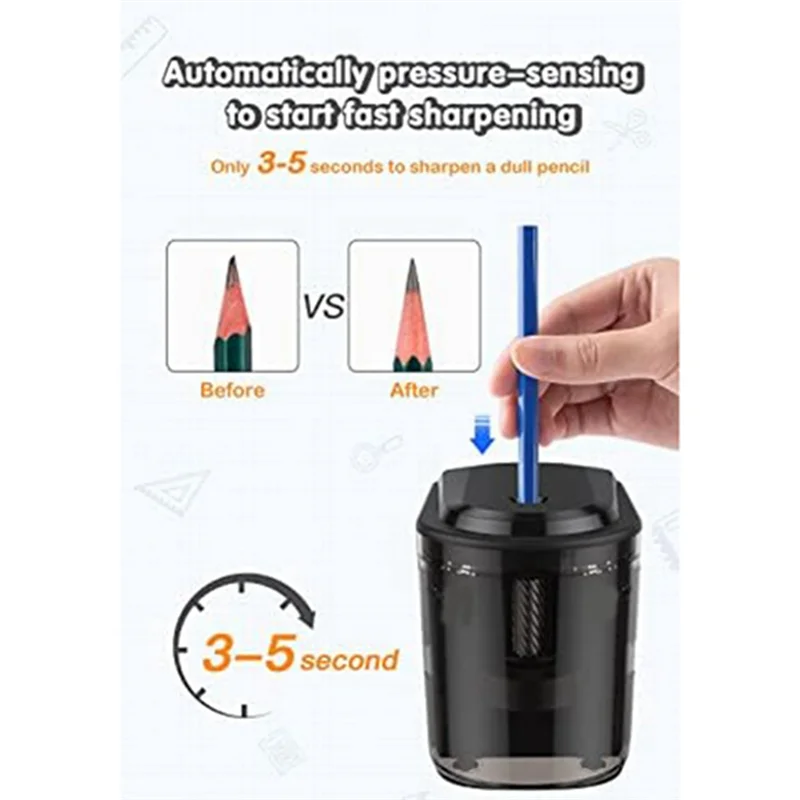

Heavy-Duty Auto Pencil Sharpener Fit For No.2(6-8Mm) Pencils In School/Office With Adapter EU Plug