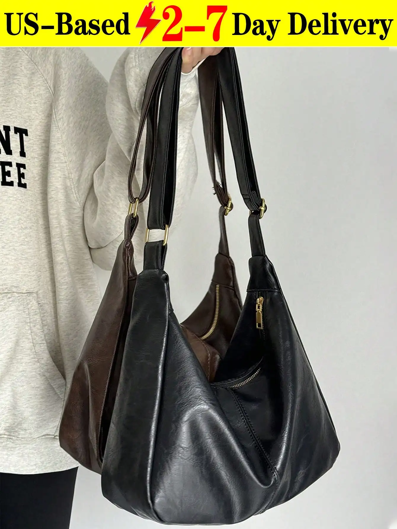 

Soft Vintage Style Crossbody Bag For Women With Large Capacity,New Korean Fashion Handbag Tote Adjustable Shoulder Strap Lightweight PU Leather Purse | Fits Phone, Umbrella & Daily Essentials | Coffee Brown / Black | [US Local Warehouse]Halloween Decorati