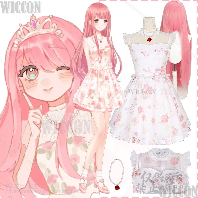 

Game Nikki Cosplay Clothes Floral Print Mini Dress Sexy Lace Patchwork Suspender Tie Pink Lolita Girl Carnival Outfit Customized
