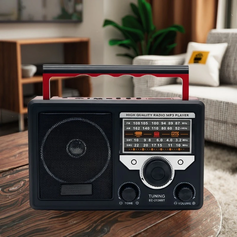Retro Portable Multiband Radio Rechargeable Bluetooth TF Card Player Multi‑Function Audio Receiver for Outdoor Home Use