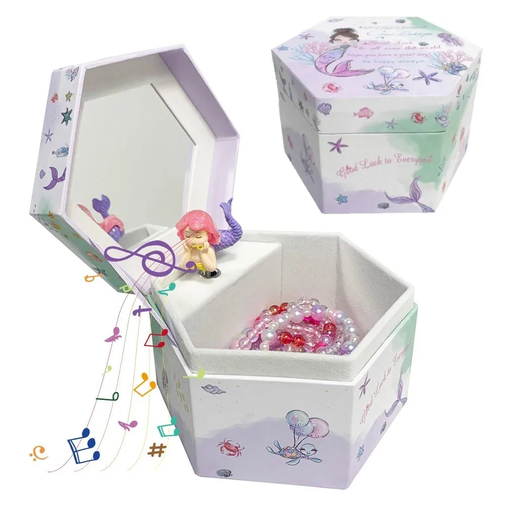 

Kids Musical Jewelry Box for Girls with Cute Mermaid Theme Music Box Bedroom Decoration Birthday Christmas Gifts for Kids Purple