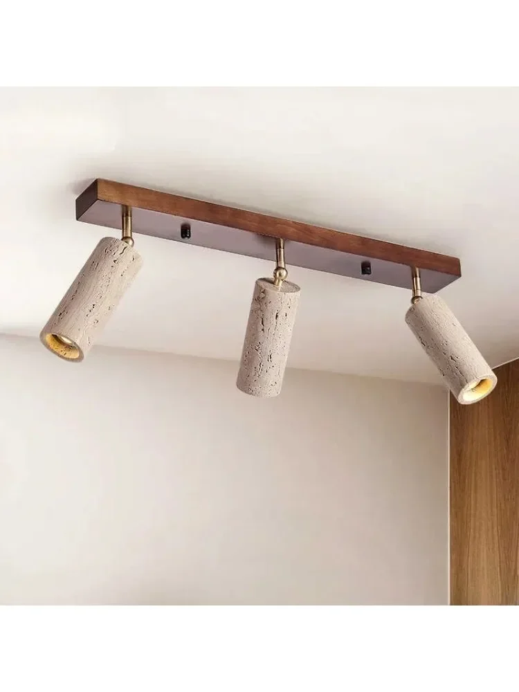 Wabi-Sabi Japanse stijl gele travertijn plafondlamp, grotsteen 3-koppen spotlight voor slaapkamer garderobe gangpad kledingwinkel - afbeelding 2