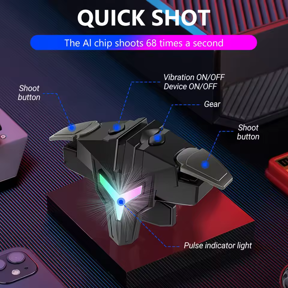 Gatillo de juego móvil de 4 dedos RGB/mecánico para teléfono móvil PUBG, botón de disparo de puntería para teléfono inteligente, 1/2 Uds.