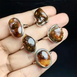S925 Natural Fire Agate Rings Facet Trendy Finger Charm Jewelry Gemstone For Women Fashion Healing Party Gift 1PCS