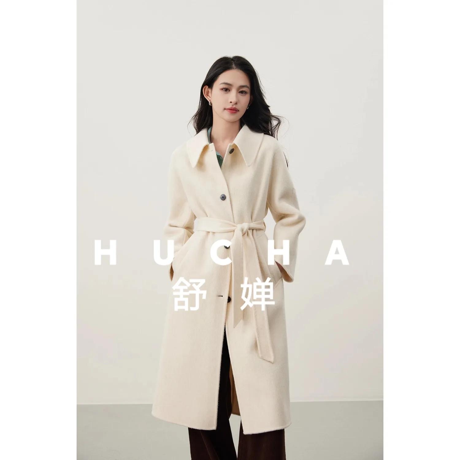 

Elegant 100% Wool Ouble-sie Woolen Coat Women's Cloth Belt Lapel Long Casaco Feminino De Inverno Super Quente