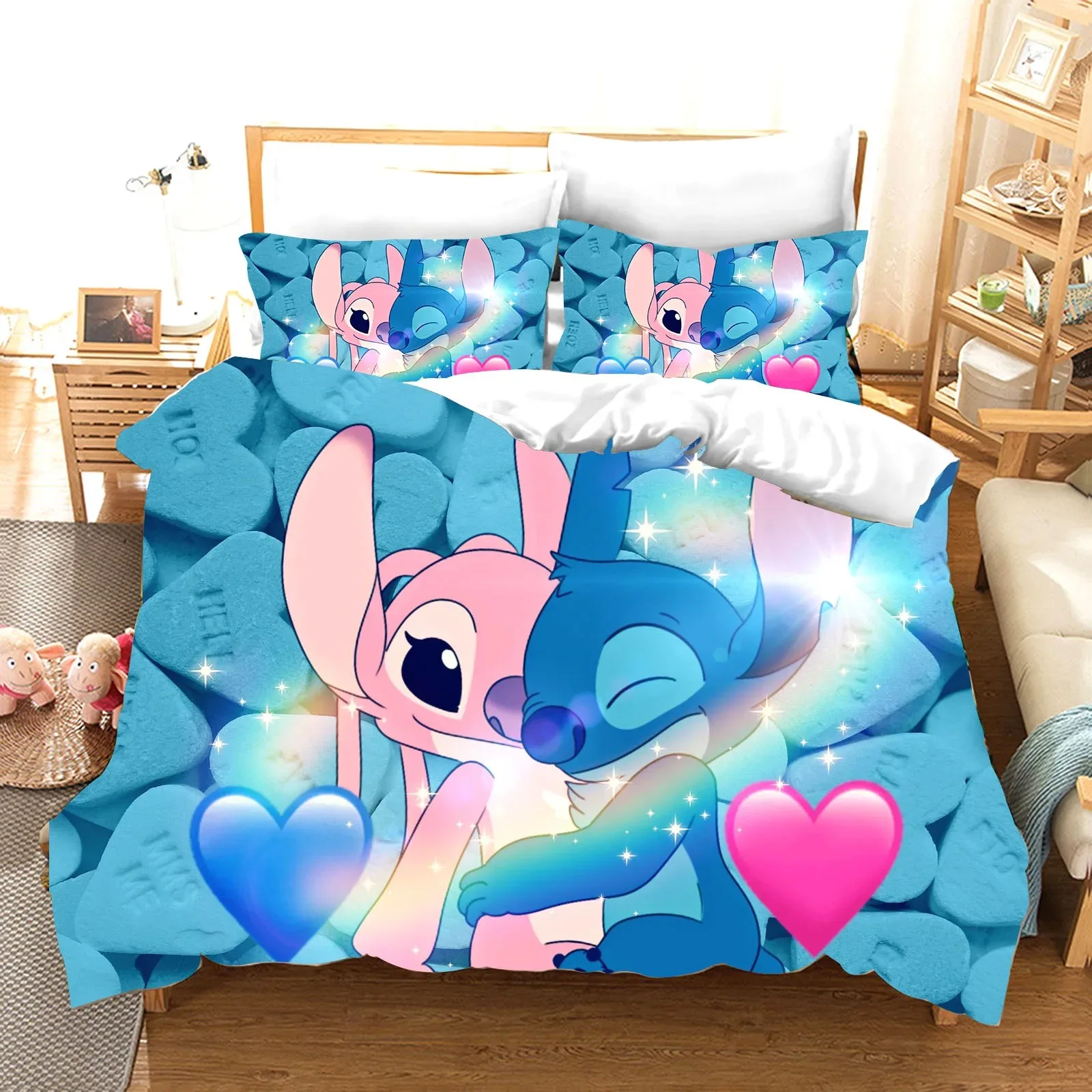 Disney Children Bed Linen,Lilo Stitch Bedding Set,Cartoon Anime Bed Linen,Duvet Cover and Pillowcase