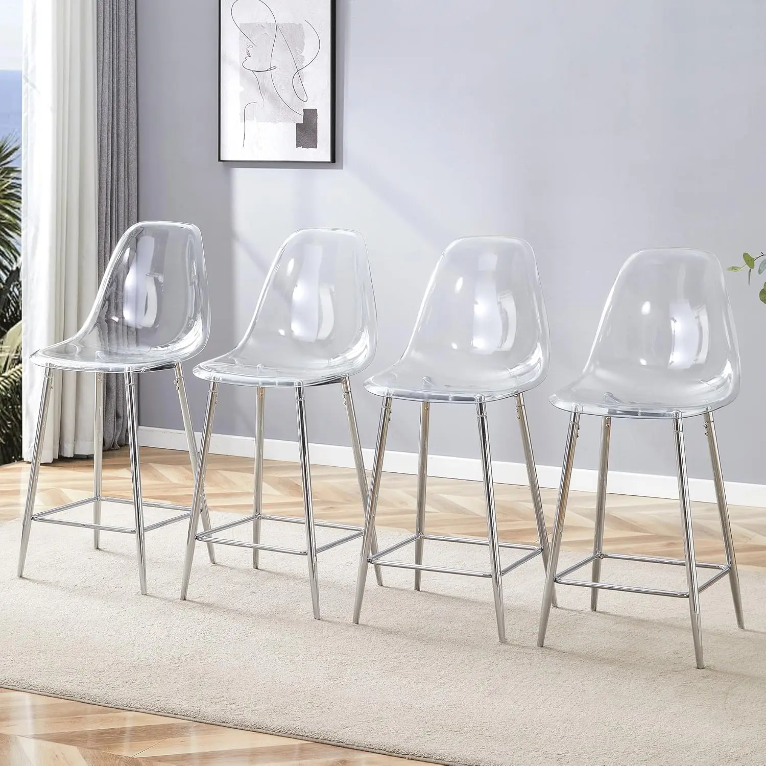 

Набор из 4 барных стульев высотой до столешницы, прозрачные барные стулья для кухонного острова, акриловые барные стулья, на заказ