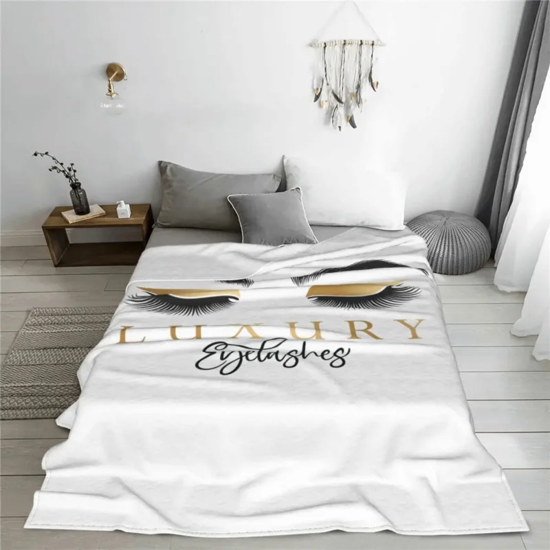 Luxury Beauty Eye Lashes Logo Blanket Flannel Decoration Portable Warm Throw Blanket for Home Couch Rug Piece