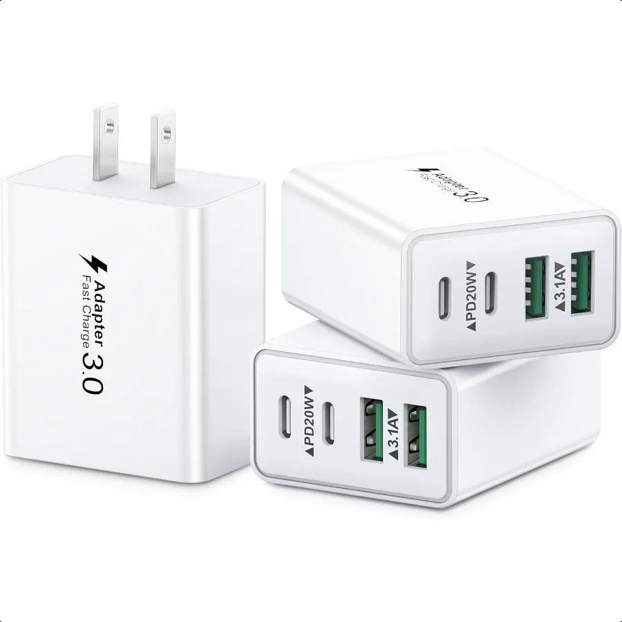 

3Pack 40W USB C Charger Block 4Port Type C Charger Fast Charging Block Dual USBC Charger+QC Power Adapter Wall Plug Multi USB C