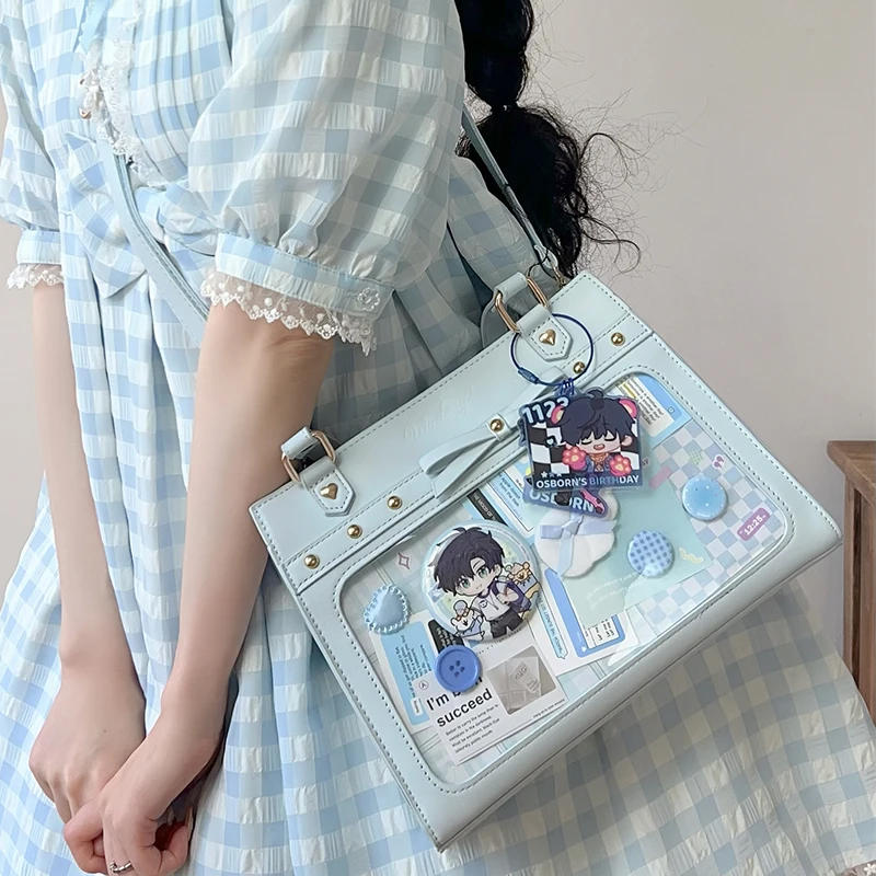JIAERDI Lolita Ita Bag For Women Transparent Anime Badge Show Shoulder Bag Lady Y2k Chain Cute Bow Handbags Female Bolso Mujer