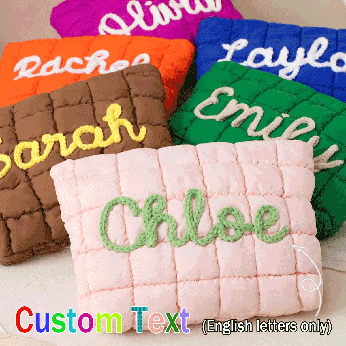 

Personalized Makeup Bag — Custom Name Quilted Zipper Pouch | Travel Gift Bag | Cloud-Soft Portable Travel Organizer