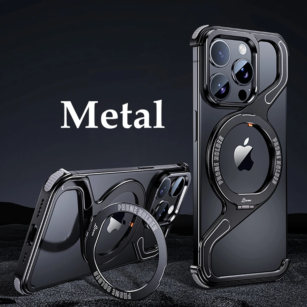 

Z Shape Metal Frame Shockproof Phone Case for iPhone 16 Pro 15 14 13 Pro Max Plus Full Aluminium Alloy Magnetic Bracket Cases