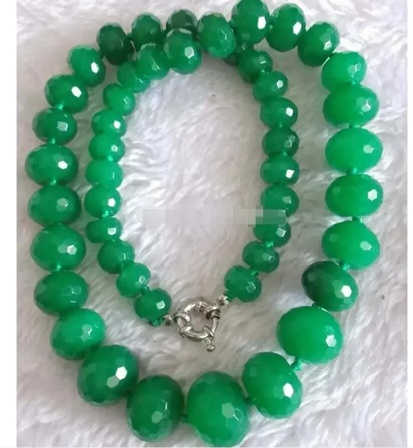 

8-20mm Beautiful Green Emerald Faceted Jasper Jewelry Beads Necklace Natural Stone 17''BV281 Wholesale Price