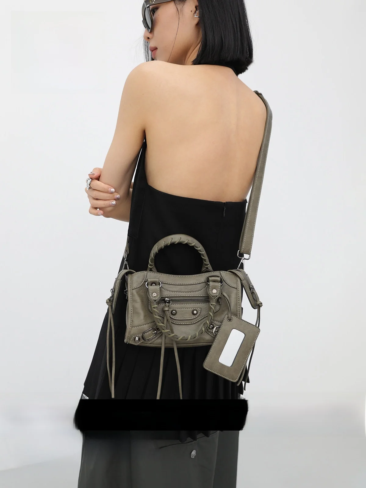 JANDRESS Limited Edition Dirty Green Paris Vintage Motorcycle Chic  Square Bag Women's Single Shoulder Handbag Crossbody Bag