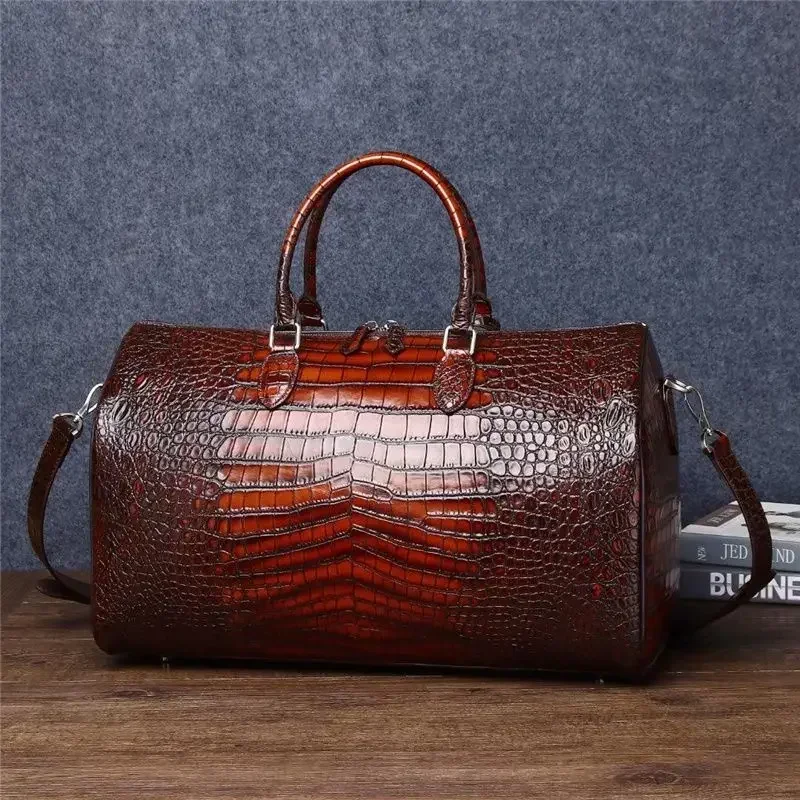 2024 New Fashion Men's Bags Alligator Crocodile Pattern Cow Leather Travel Bags Handbags Men Shoulder Bag Luggage Laptop Bags