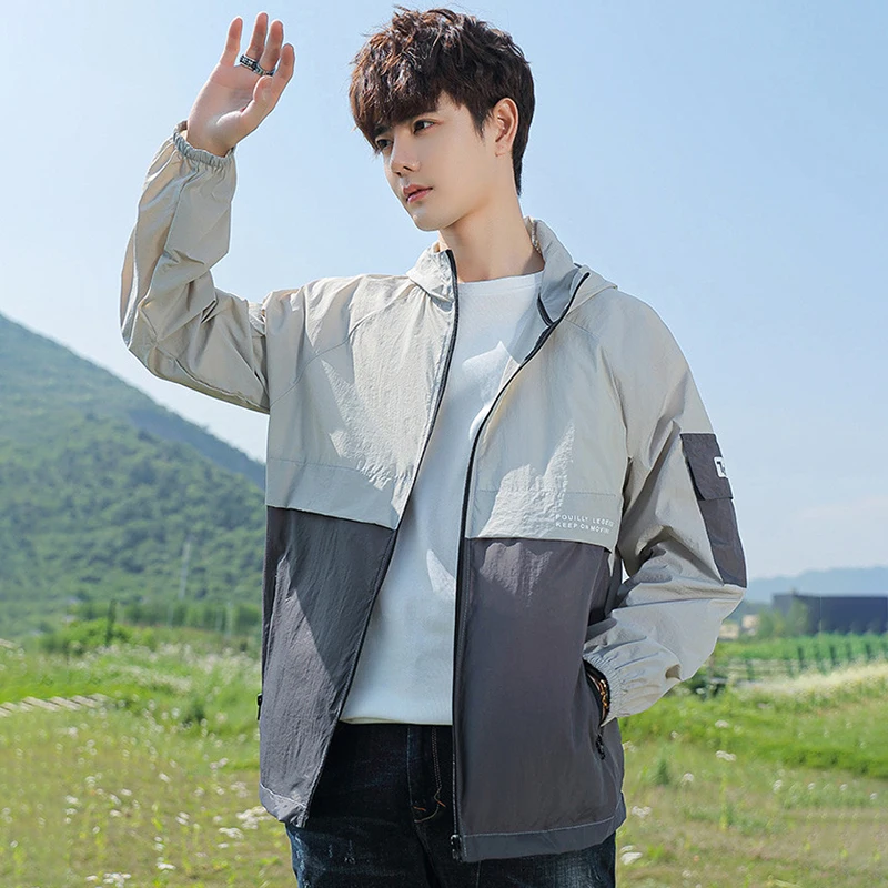 

2024 Summer New Ice Silk Men's Spring Clothing Breathable Thin Outerwear Youth Hooded Sun Protection Modern Sle Loose Fit