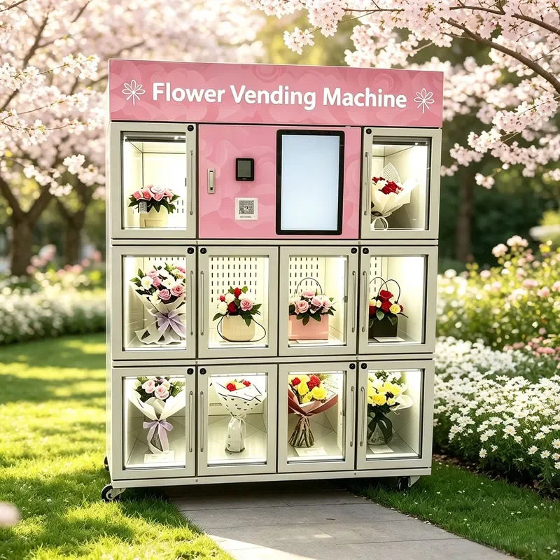 24 Hours Unmanned Smart Flower Vending Locker LED Internal Lighting Bouquet Automatic Vending Machine for Mall Street Shop