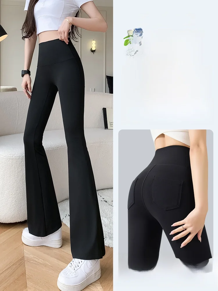 

High Waist Bell Bot arkskin Yoga Pants Women's Summer Thin ket Slim Small Size Nine Point Flared Pants Casual Wear