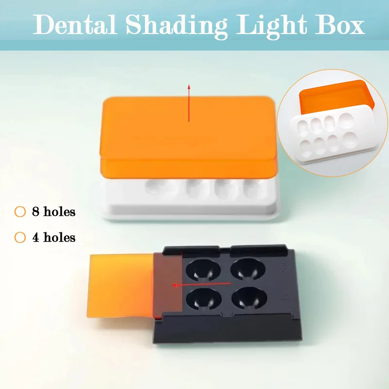 

4/8 Slots Dental Resin Shade Light Storage Box Dental Palette with Cover Dental Veneer Box Mix Hood Case Shading Organizer Tool