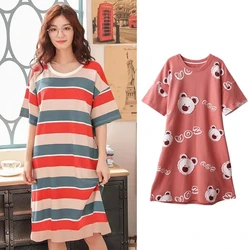 Women Sleeping Dress Korean Short Sleeve Nightgown 2024 Summer Plus Size Ladies Sleepwear Lounge Cartoon Print Pajamas Cute