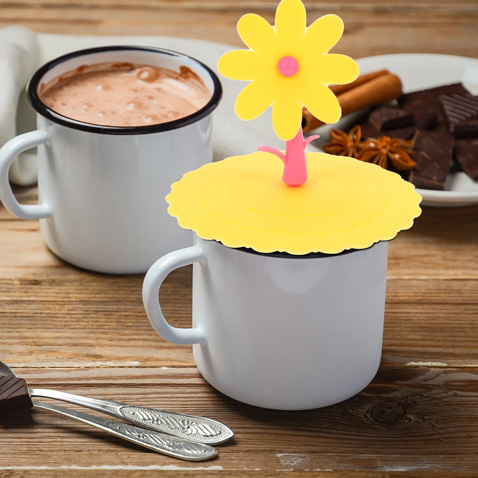 

1 шт. герметичная силиконовая крышка для чашки, креативная крышка в форме хризантемы, сохраняющая напитки, теплая свежая пылезащитная крышка для чашки, светло-желтая