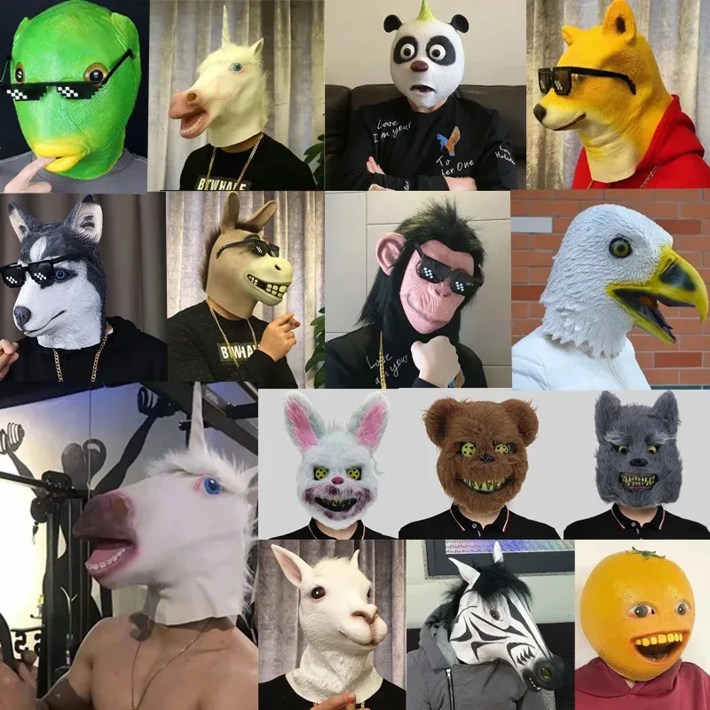 DY2025Забавная маска на голову животного, Рождественская карнавальная маска для вечеринки, латексный головной убор с животными, новинка, Хэллоуин, орел, осел, собака, голова кролика P