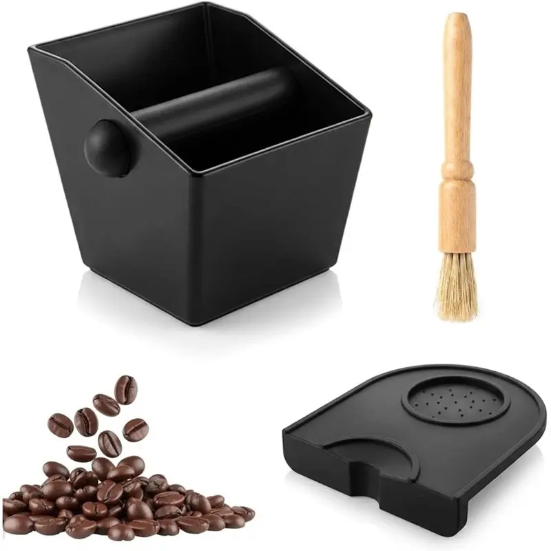 NEW HOT In Stock-Non-Slip Coffee Knock Box Set For Portafilters& For Espresso Machines-Tamper Mat& Cleaning Brush Included