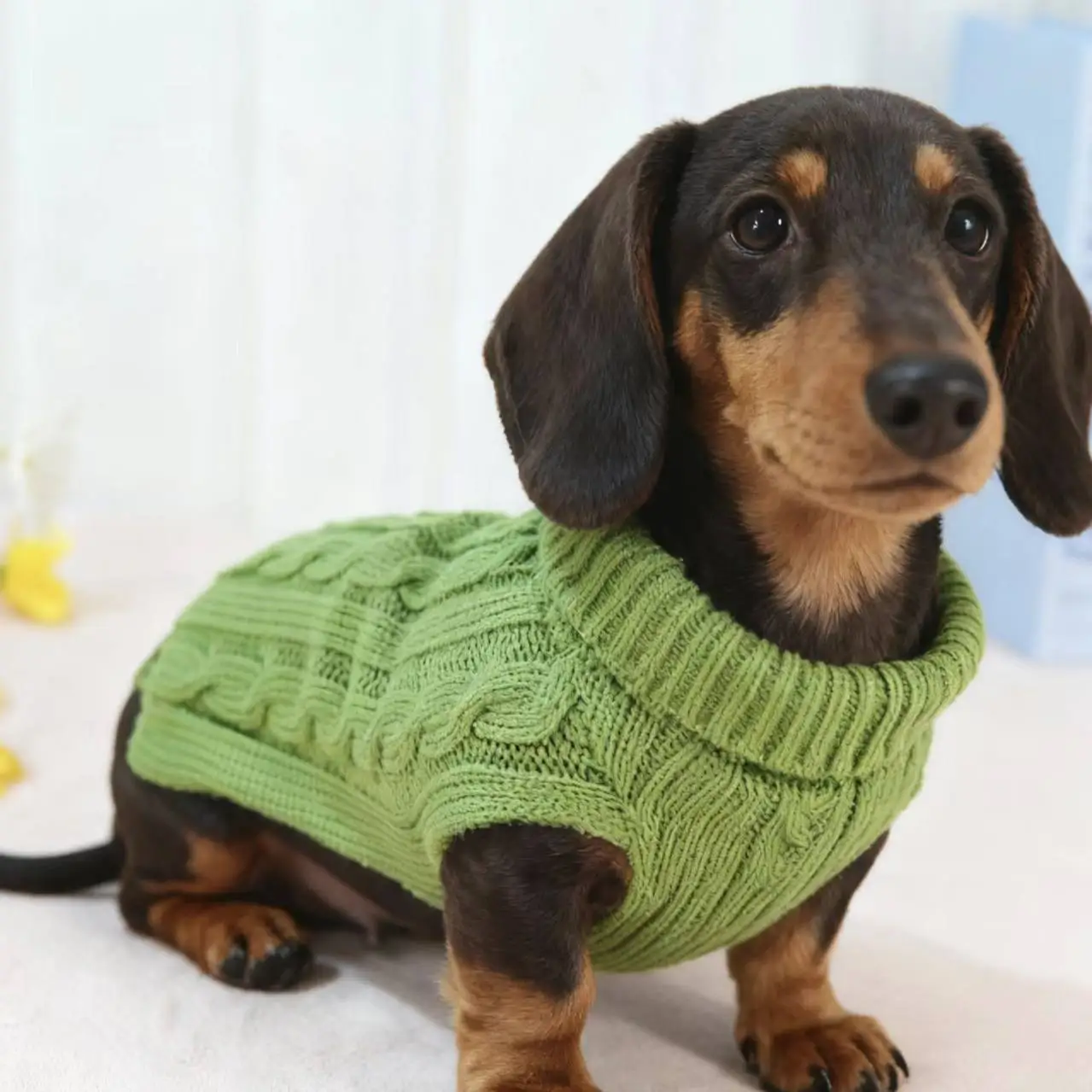 Winterwarme Strickweste mit 2 Beinen für Wienerhunde, einfarbig, ärmellos, für Badger-Hunde, weicher Mantel für kleine bis mittelgroße Dackel – Detail 2