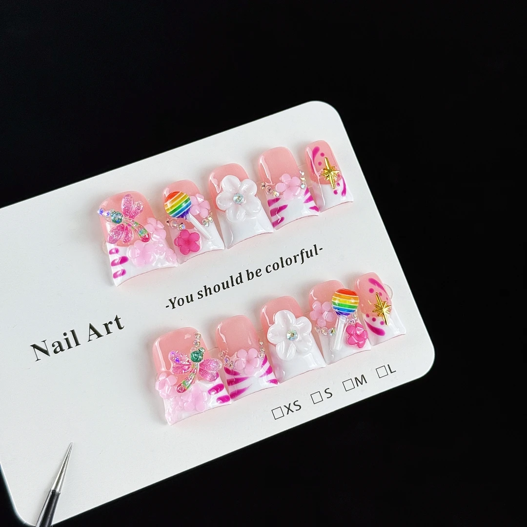 10pcs high-end Sweet and adorable style, hand-painted zebra pattern, three-dimensional carving, dragonfly, candy handmade fake