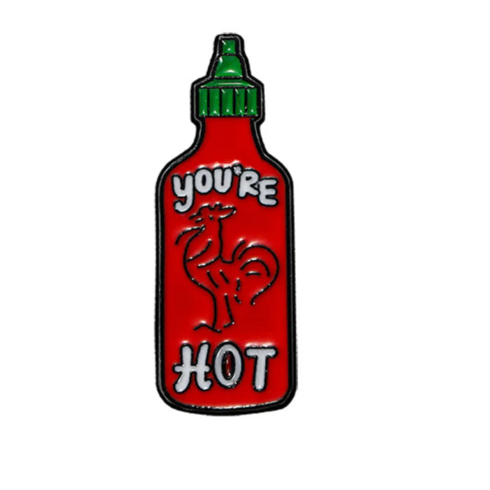 Funny Implication: You're Hot Chicken Enamel Brooch Cartoon Chili Paste Jar Lapel Pin Badge Backpack Clothing Hat Accessories