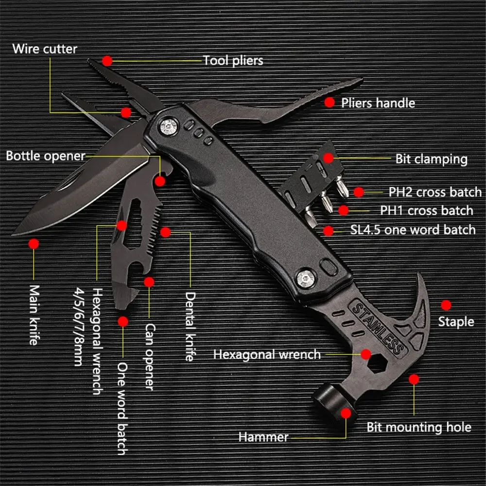 Multifunctional Pliers Multitool Claw Hammer Stainless Steel Tool With Nylon Sheath For Outdoor Survival Camping Hunting