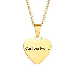 2024 New Women Girls Engrave Words Heart Pendant Necklaces, Gold Color Plating Stainless Steel Metal Neck Anniversary Party